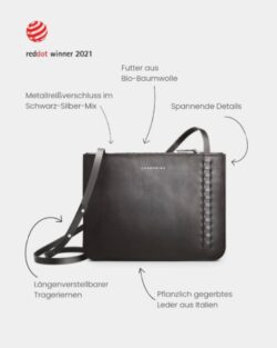 INSA MESH 
Die Umhängetasche Insa Mesh vereint schlichte Eleganz mit raffinierten Details. Gezielte Einschnitte auf der Vorder- und Rückseite definieren den Verlauf des Schulterriemens und ergeben eine spannende, dreidimensionale Struktur. 
 Handgefertigt in Düsseldorf aus pflanzlich gegerbtem Leder...