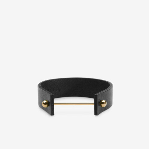 Vegetable-tanned leather bracelet in black and gold. Piercingsbracelet. SHAROKINA Intra Pure