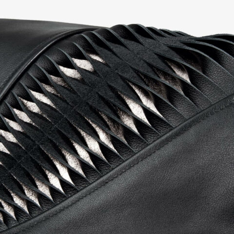 Leather handbag in black & bronze with lamellar effect. Handmade in Germany. SHAROKINA Plica Twist