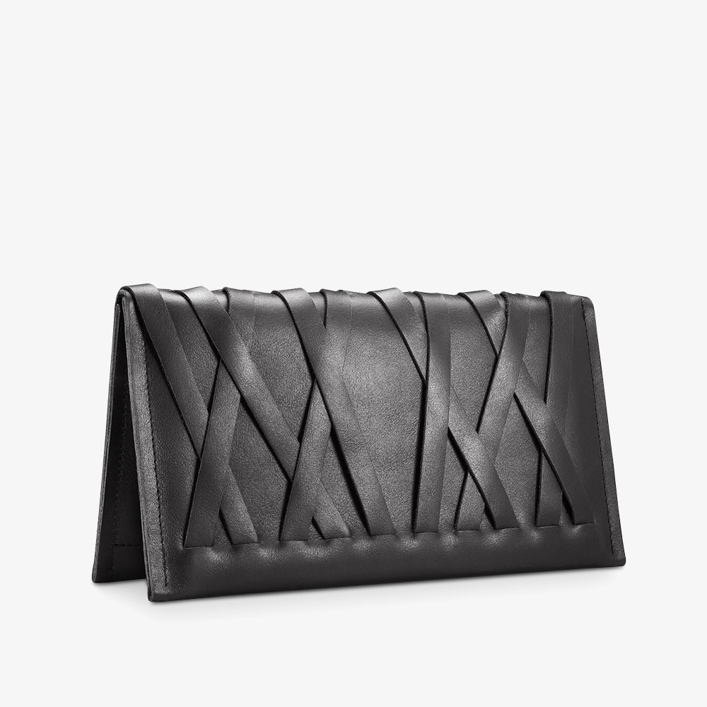 Großes, Portemonnaie aus Leder in Schwarz für Damen. Geldbörse mit zweifarbigem Metall-Reißverschluss. SHAROKINA Conda Mesh