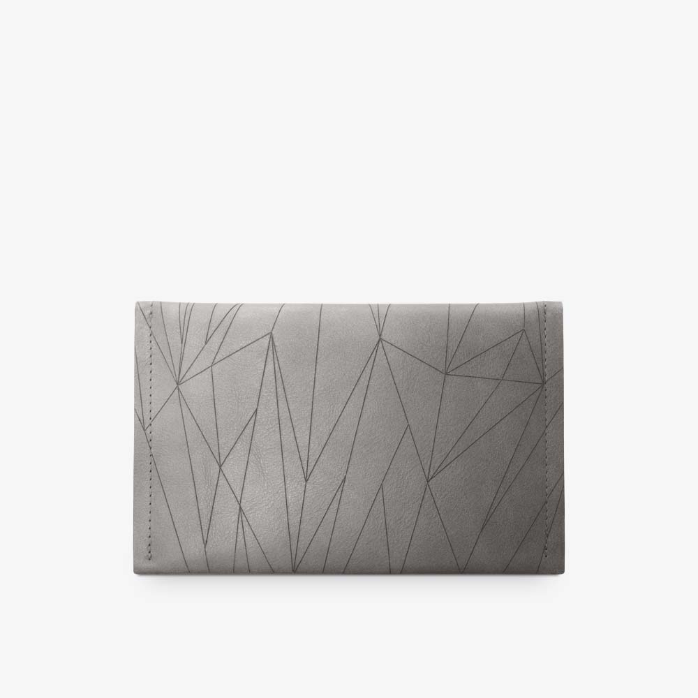 Portemonnaie aus Leder in Grau für Damen, geometrisches Muster als Lasergravur. Geldbörse mit zweifarbigem Metall-Reißverschluss. SHAROKINA Conda Polygon