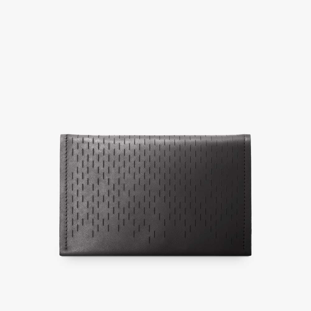 Portemonnaie aus Leder in Schwarz für Damen. Geldbörse mit zweifarbigem Metall-Reißverschluss und Lasercuts. SHAROKINA Conda Slice