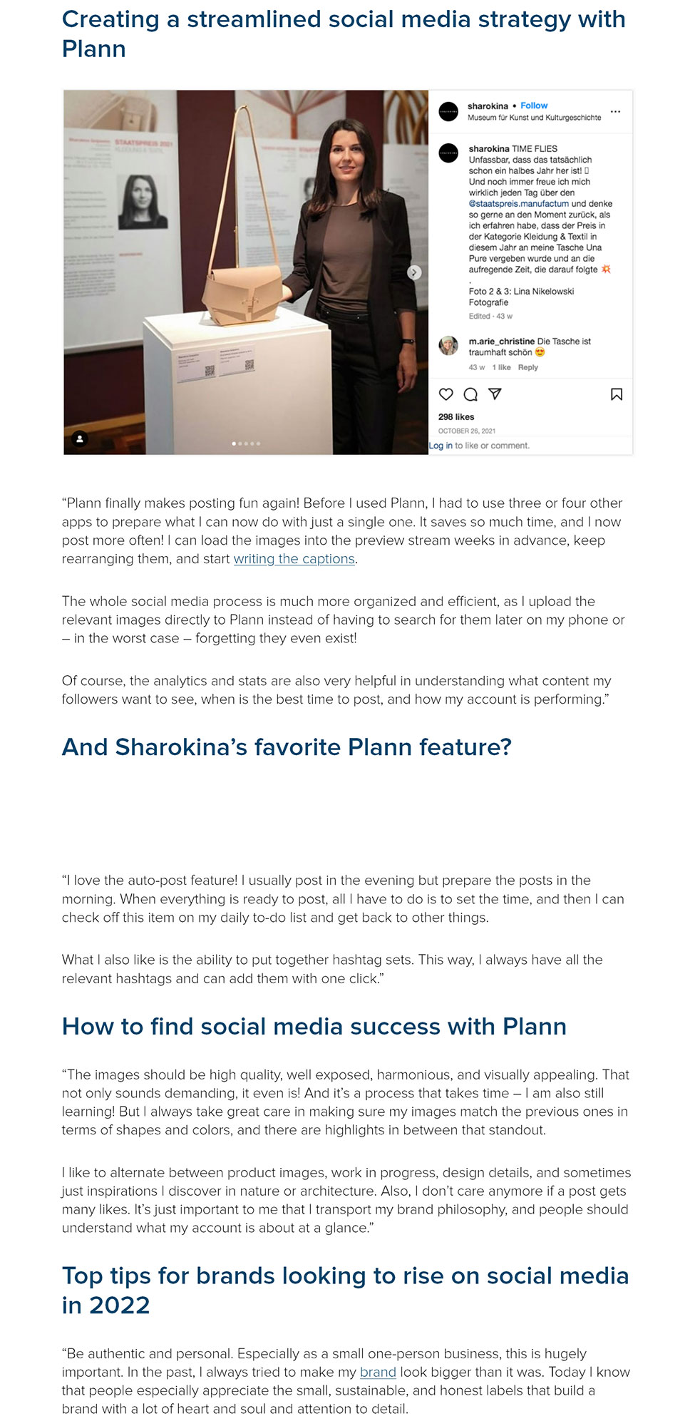 SHAROKINA im Interview mit der Social-Media-Planungs-App PLANN