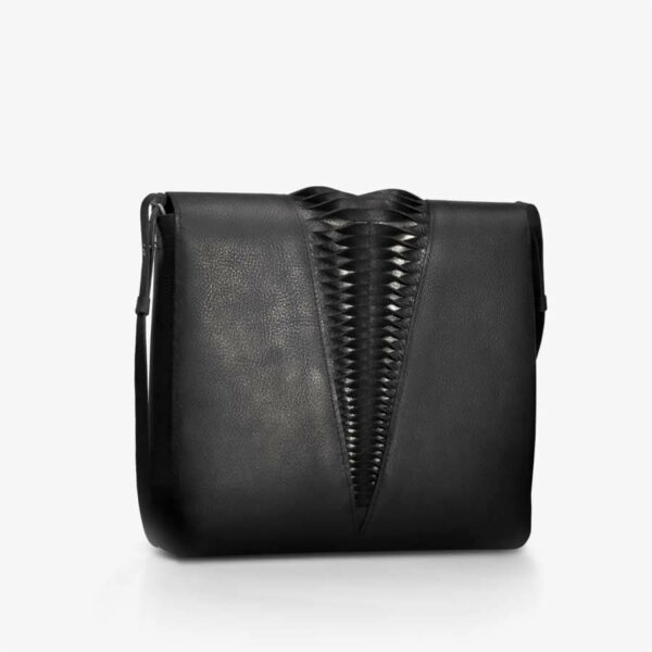 Black & bronze leather evening bag with slatted effect. SHAROKINA Plica Premium Clutch